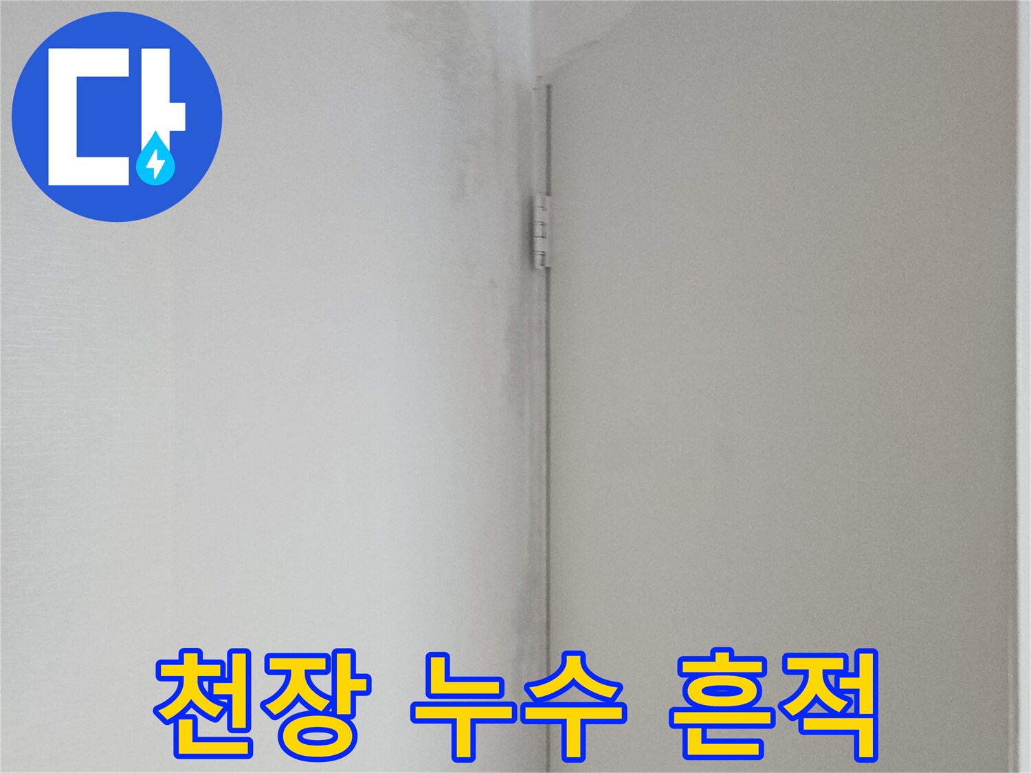현관 천장 마감재의 습기 침투 흔적 사진
