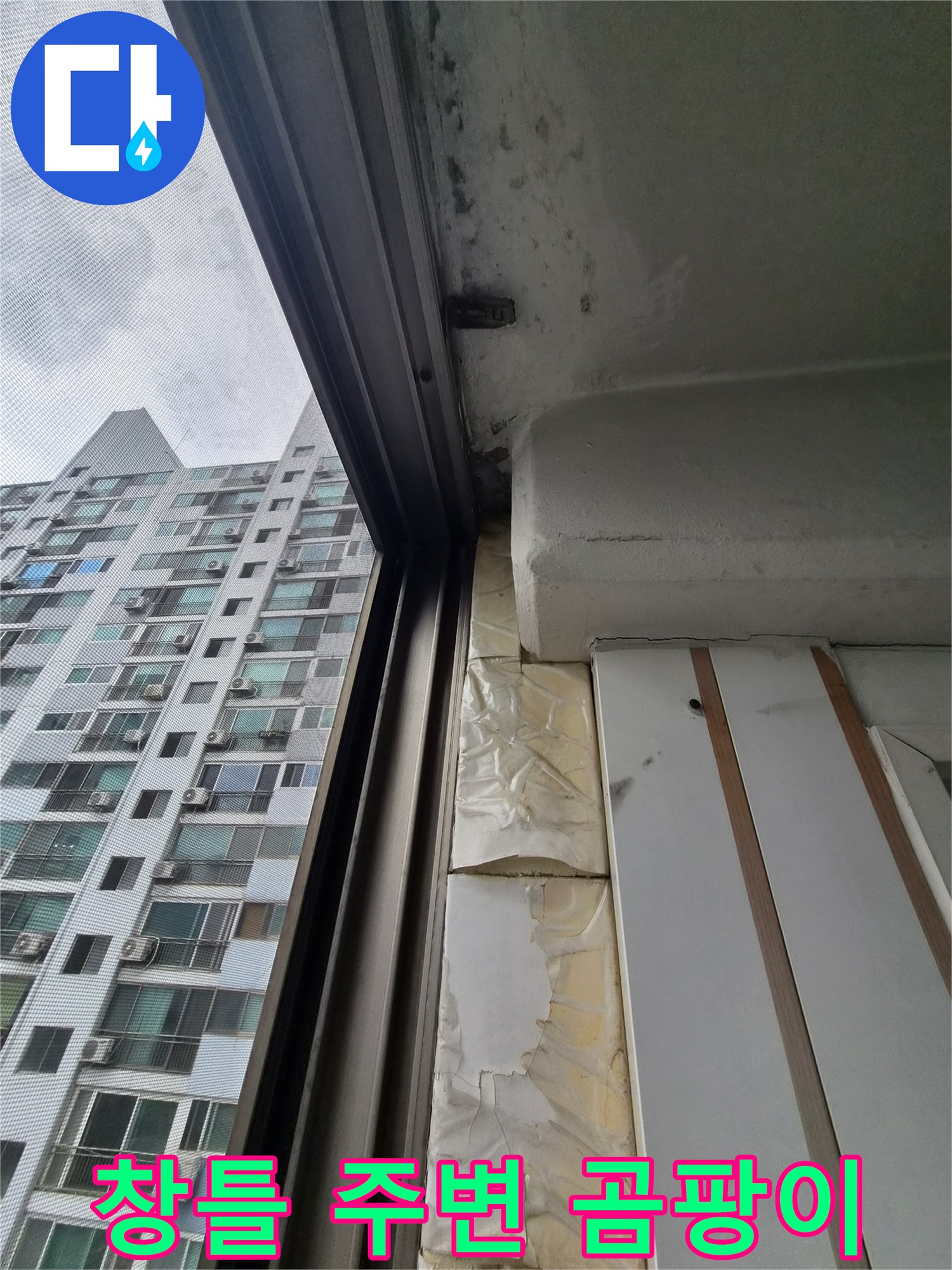 창문-프레임-상단-천장부의-습기-및-오염-상태
