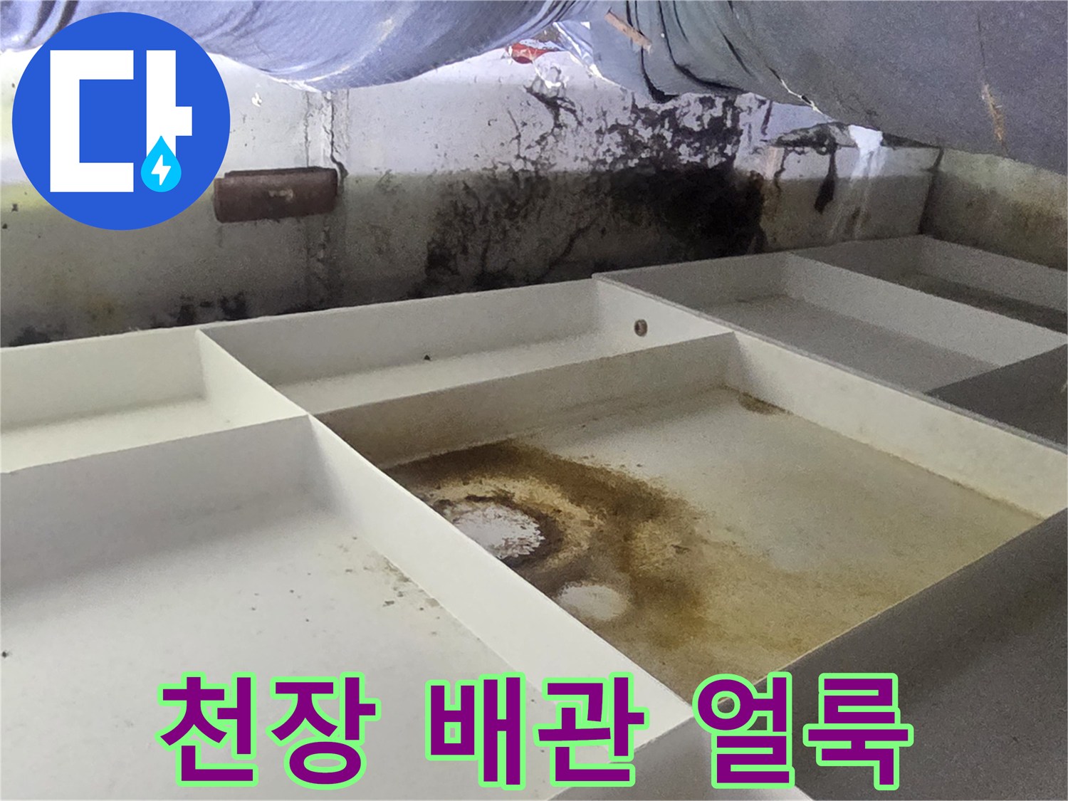 아파트-천장-내부-배관-주변의-누수-흔적과-오염된-상태