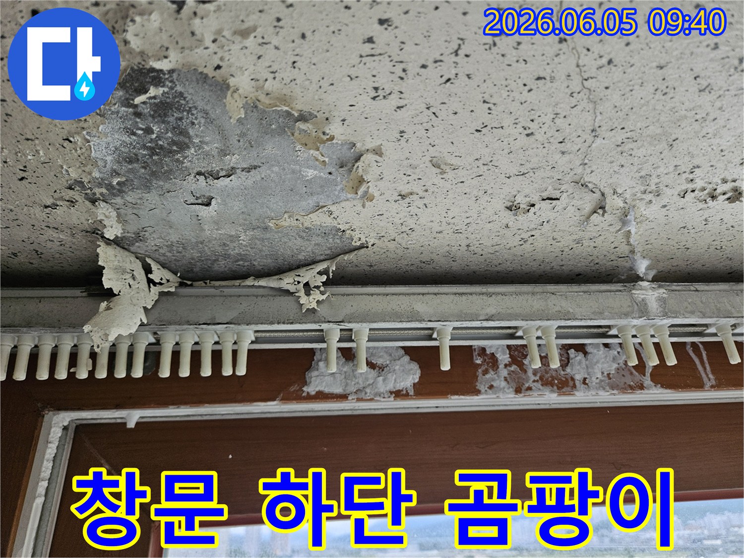 창문 하단 벽면에서-누수로 인해-페인트가 벗겨지고-곰팡이가 번식한-빌라 누수 재시공 현장