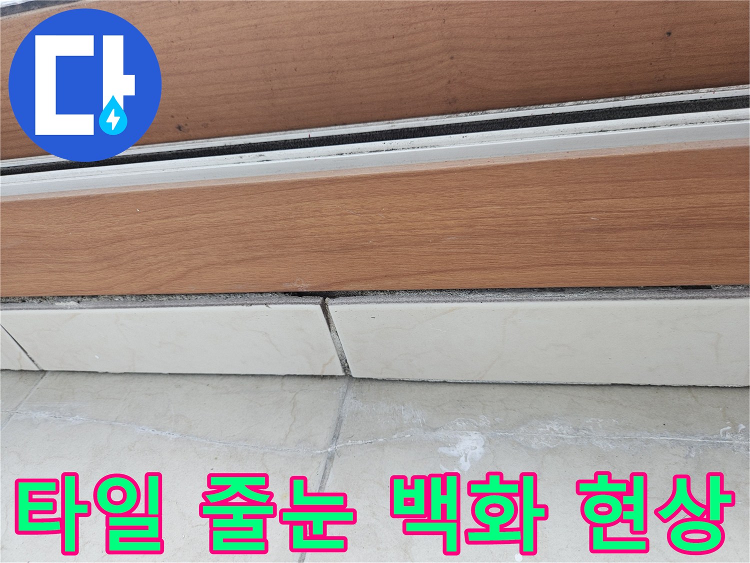 하얀 가루가 올라온 베란다 타일 사이의 줄눈 부위 사진