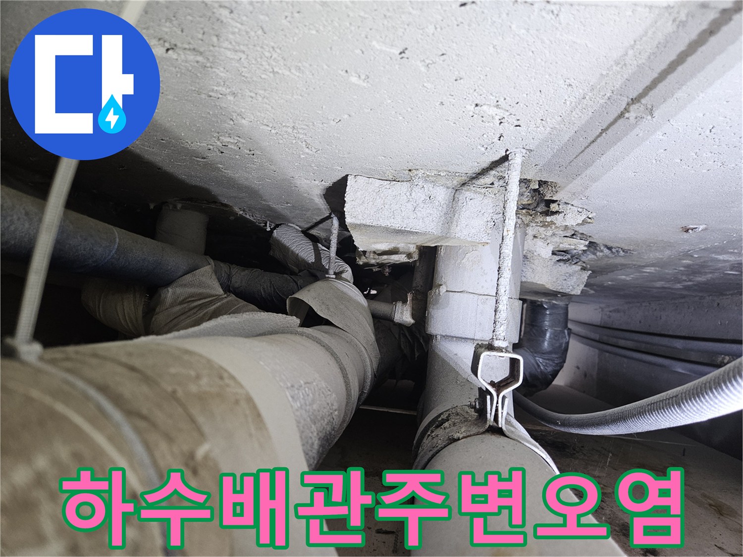 오염된-하수-배관과-천장-슬라브-상태