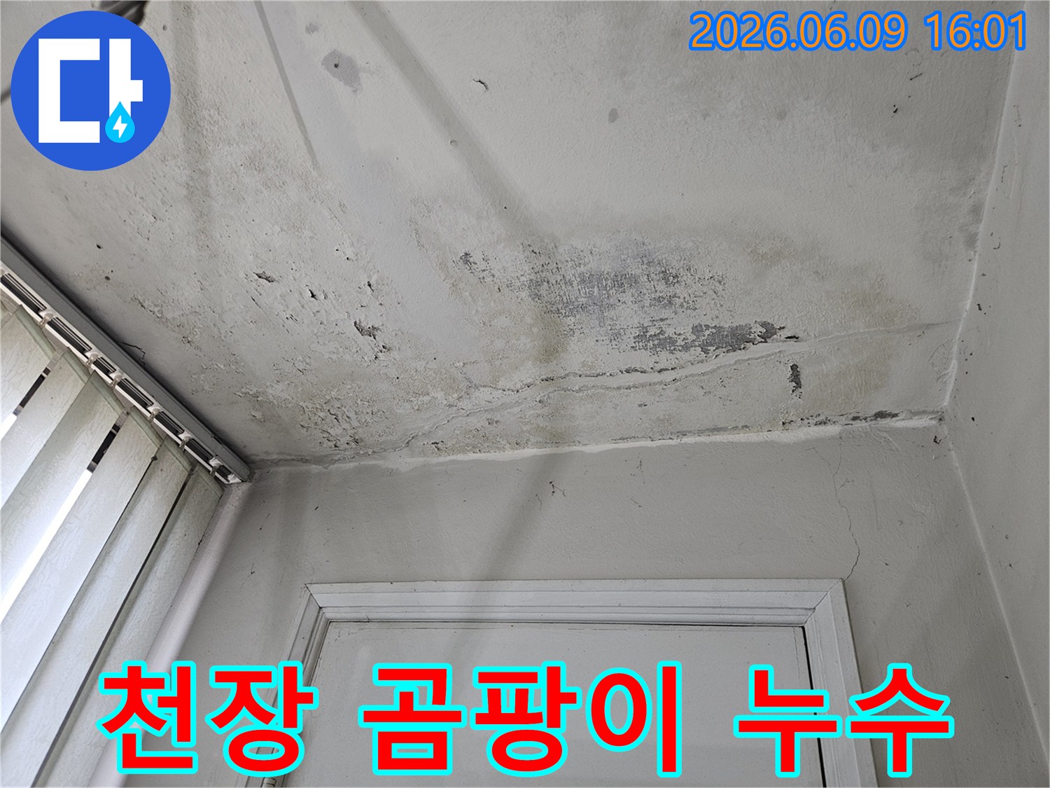 누수로-인해-천장-벽지에-발생한-곰팡이와-심한-변색-현장을-보여주는-상세-사진