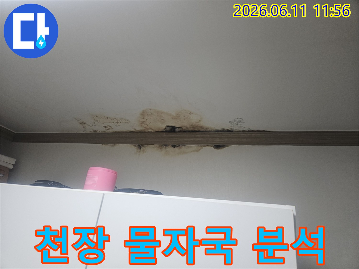 천장에서 물이 새어-마감재가 손상되고-검게 변색된-심각한 누수 현장