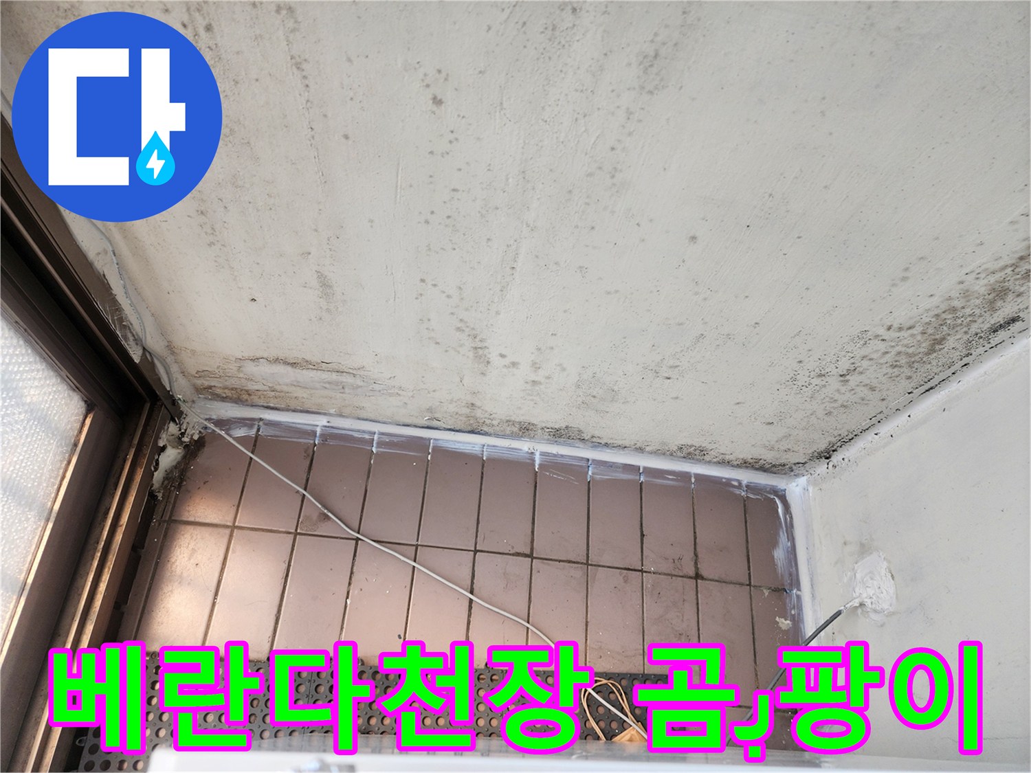 베란다-천장-벽면에-심하게-퍼진-곰팡이와-얼룩-상태