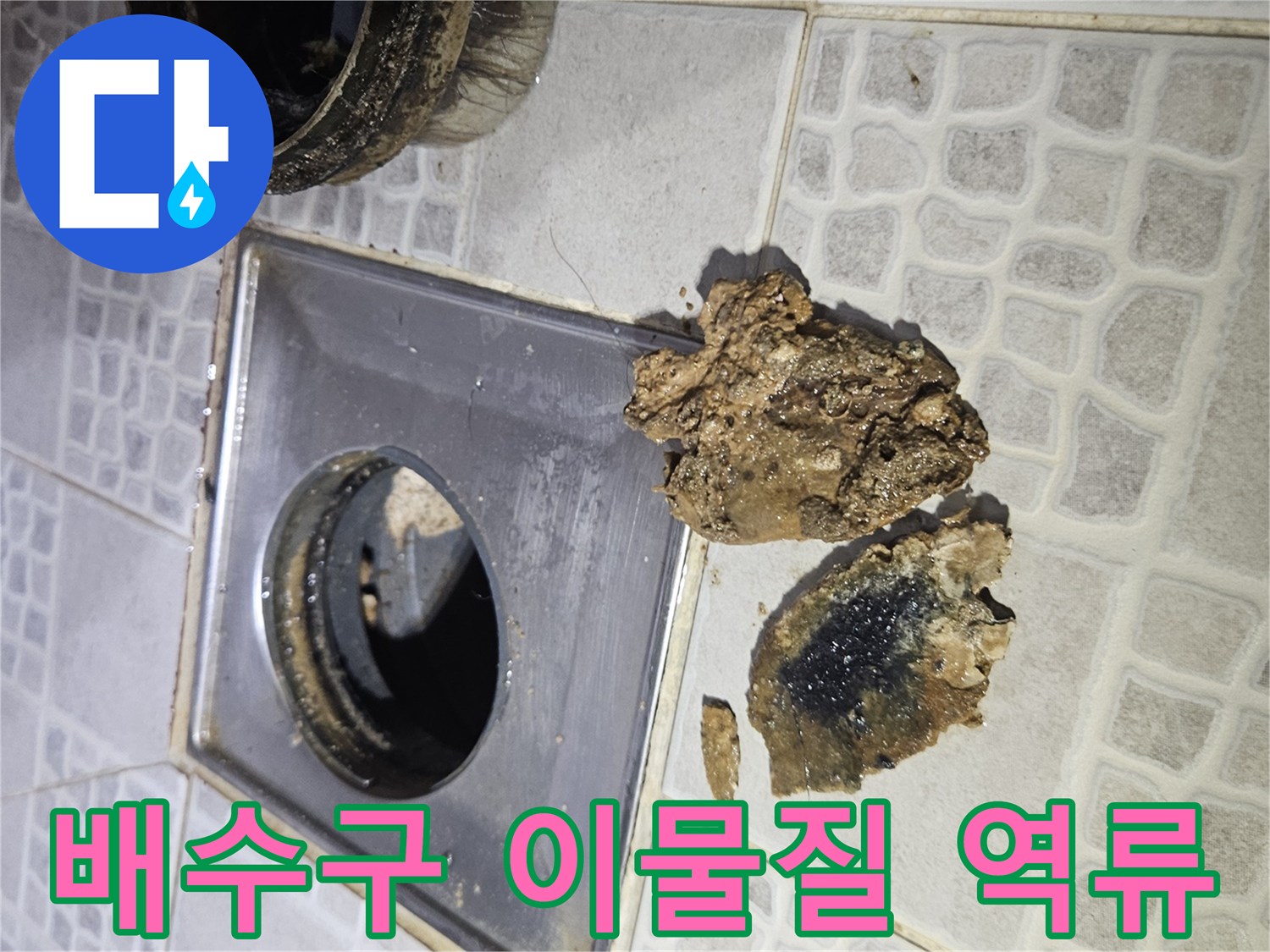 싱크대 배수구 주변에 쌓인 기름 슬러지와 오염된 덩어리들