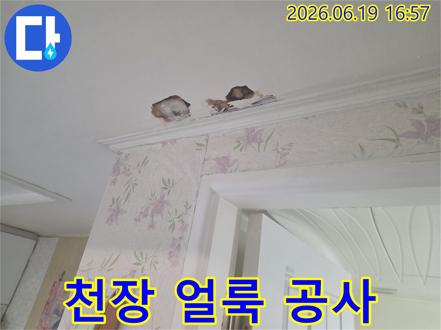 천장-도배지-위로-번진-누수-얼룩과-곰팡이-발생-사진