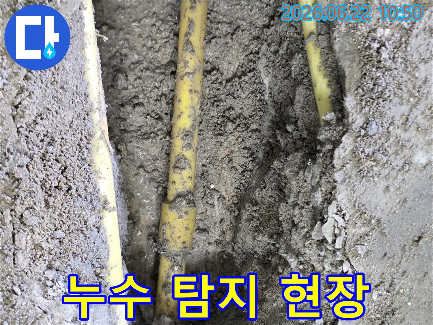 지하에 매설된 배관에서 발생한 누수 지점을 정확히 찾아내기 위한 작업 현장