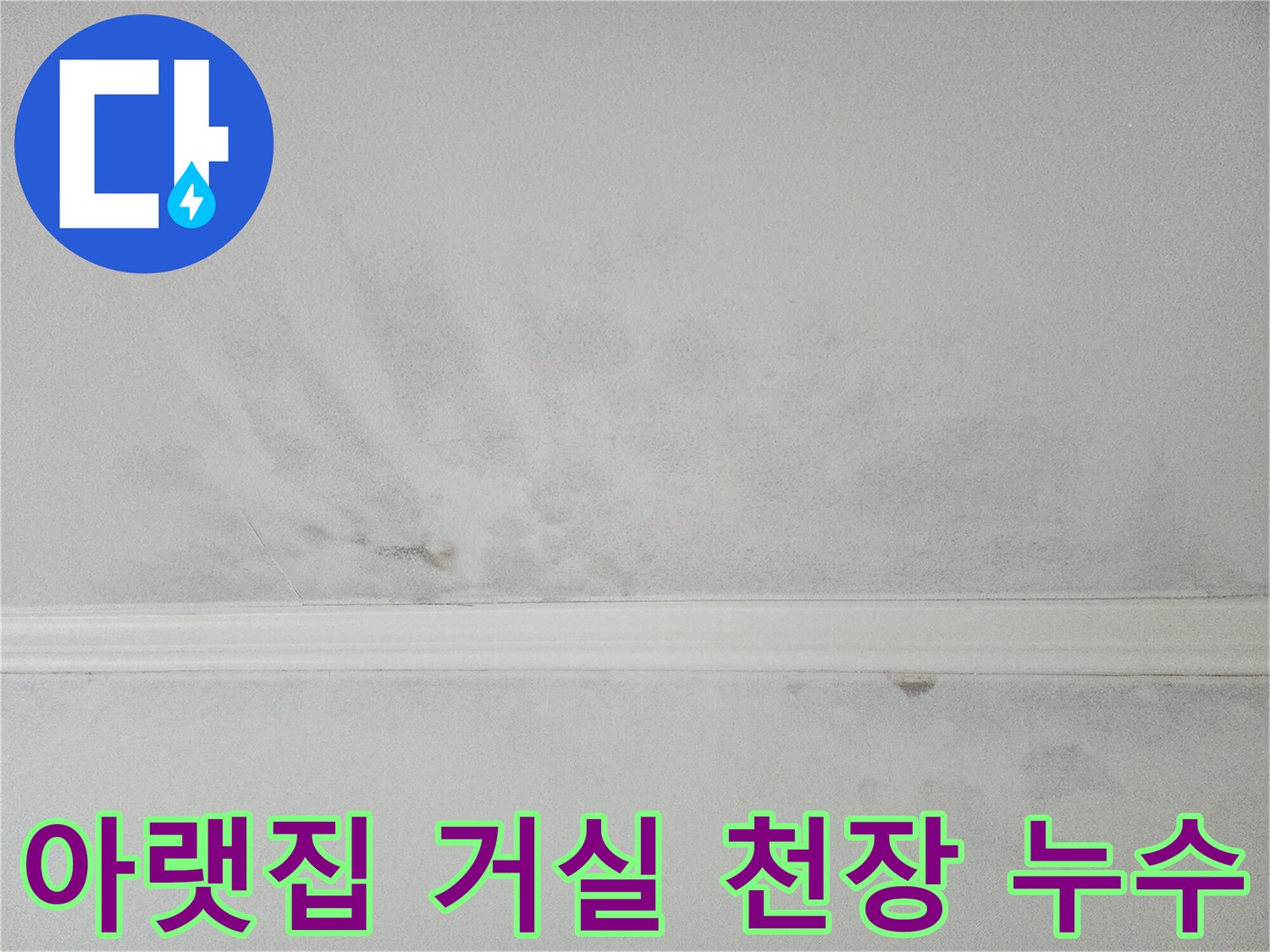 아파트 거실 천장에 발생한 심각한 누수-얼룩과 곰팡이 흔적