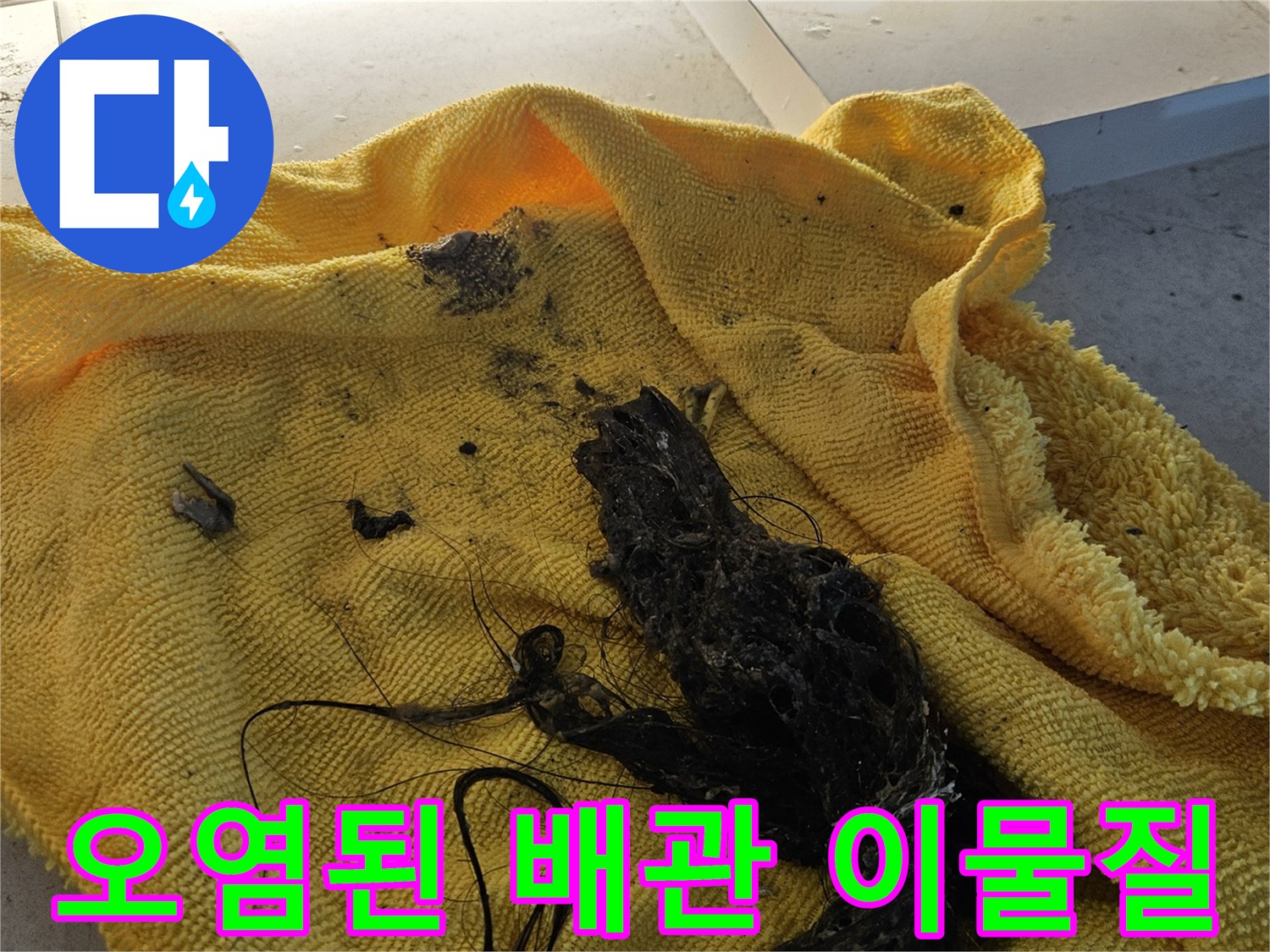 배관 내부에서 나온 검은 덩어리와 오염된 천 조각들