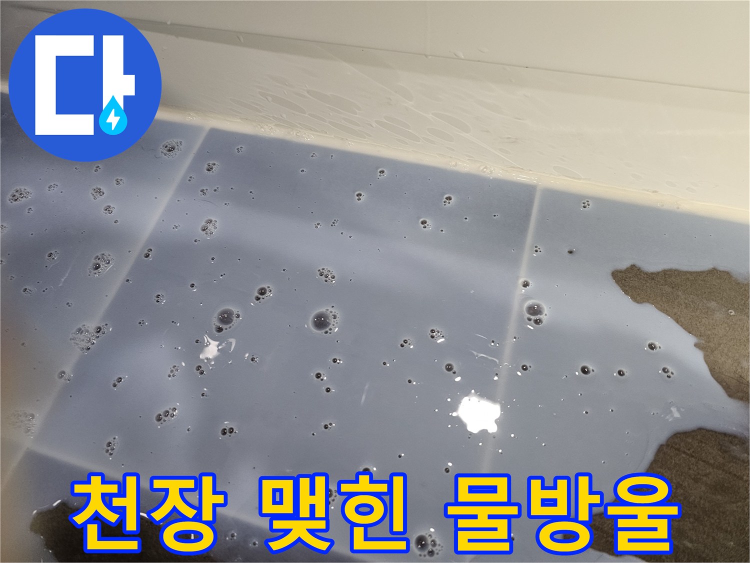 천장-타일-위로-맺혀있는-누수-물방울