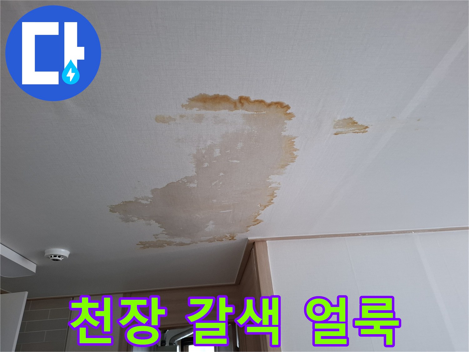 천장 마감재의 누수 변색된 부위
