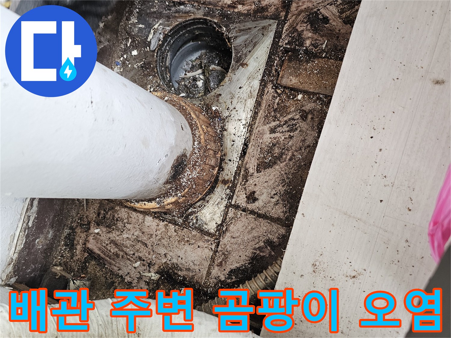 습기-와-곰팡이가-발생한-배수관-주변-모습