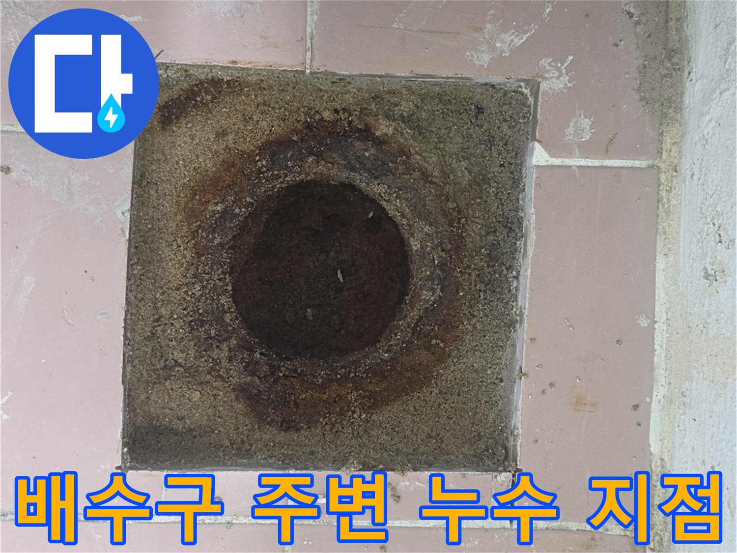 부식된 배관과 습기가 찬 배수구 주변 환경