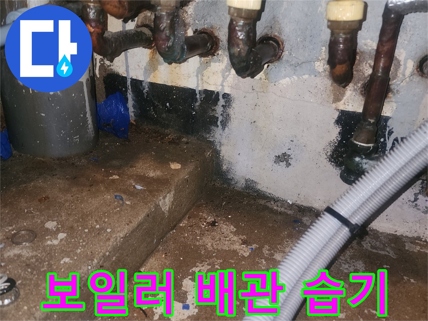 보일러-분배기-주변-배관-습기-및-오염-상태