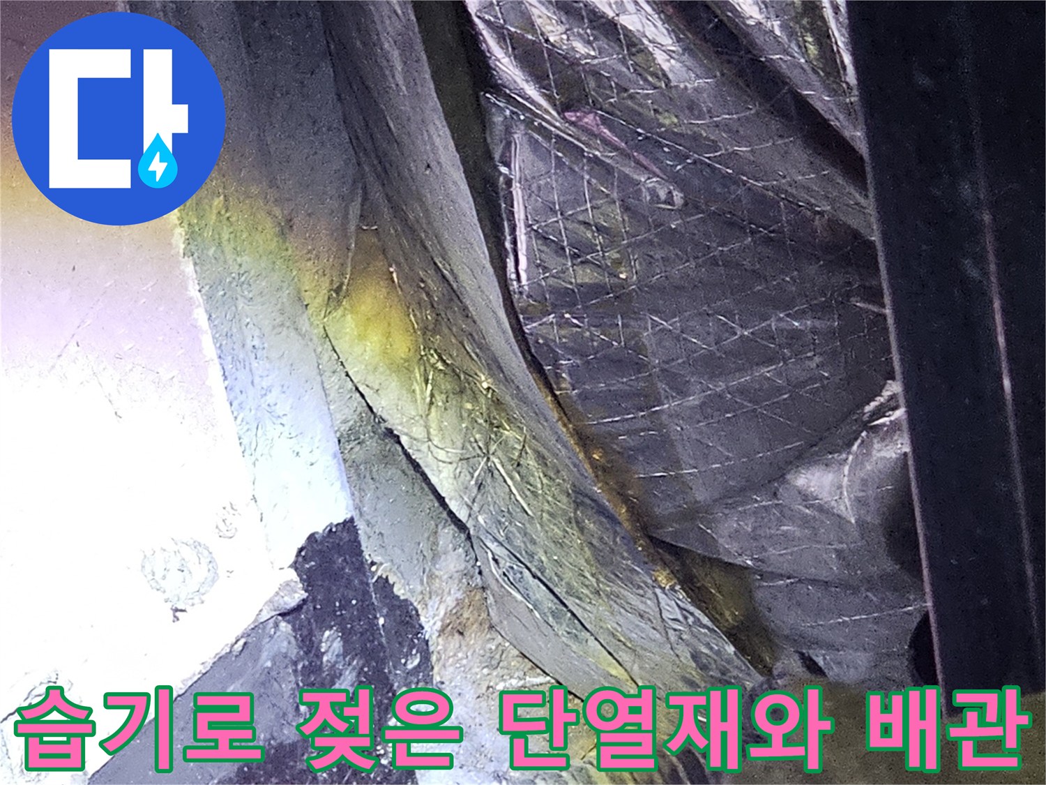 지하층 배관 주변의 습기와 균열 부위 정밀 촬영