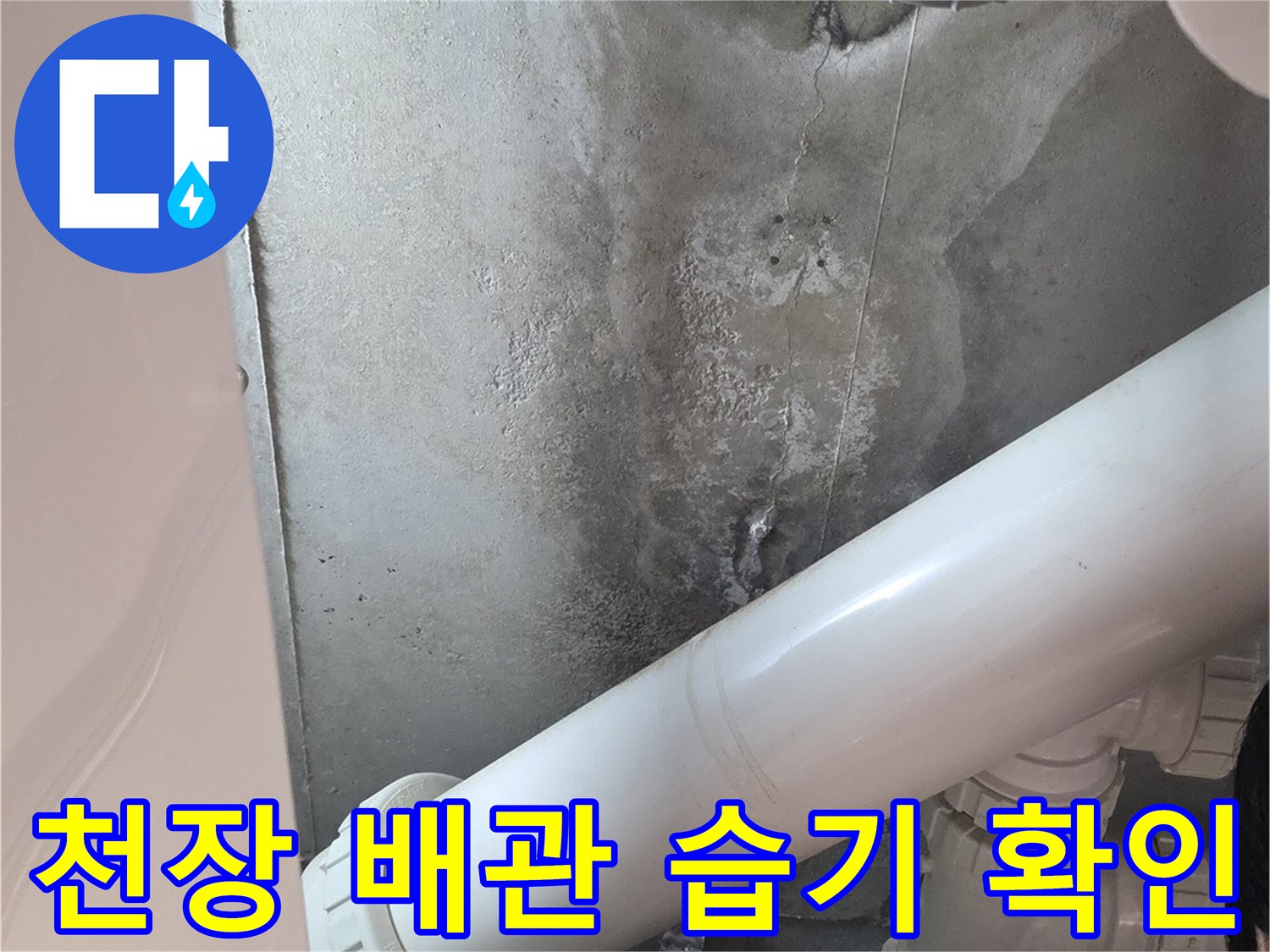 습기가 머금어진 천장 내부 배관 구조
