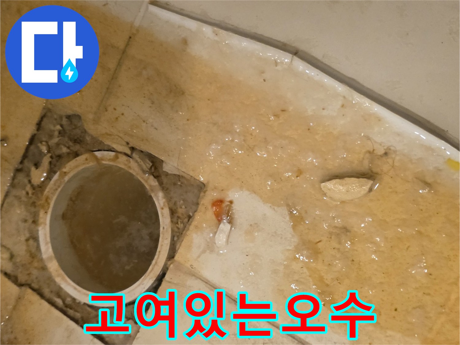 배관-입구에-가득히-차있는-누런-오수