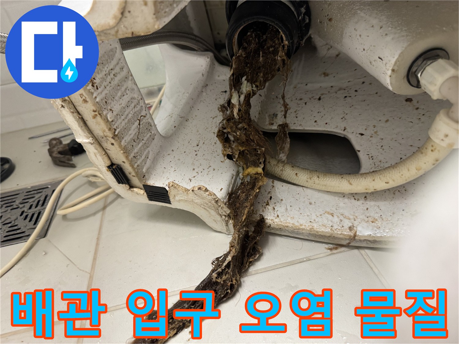 변기 탈거 부위에서 쏟아져 나온 배관 내부 오물