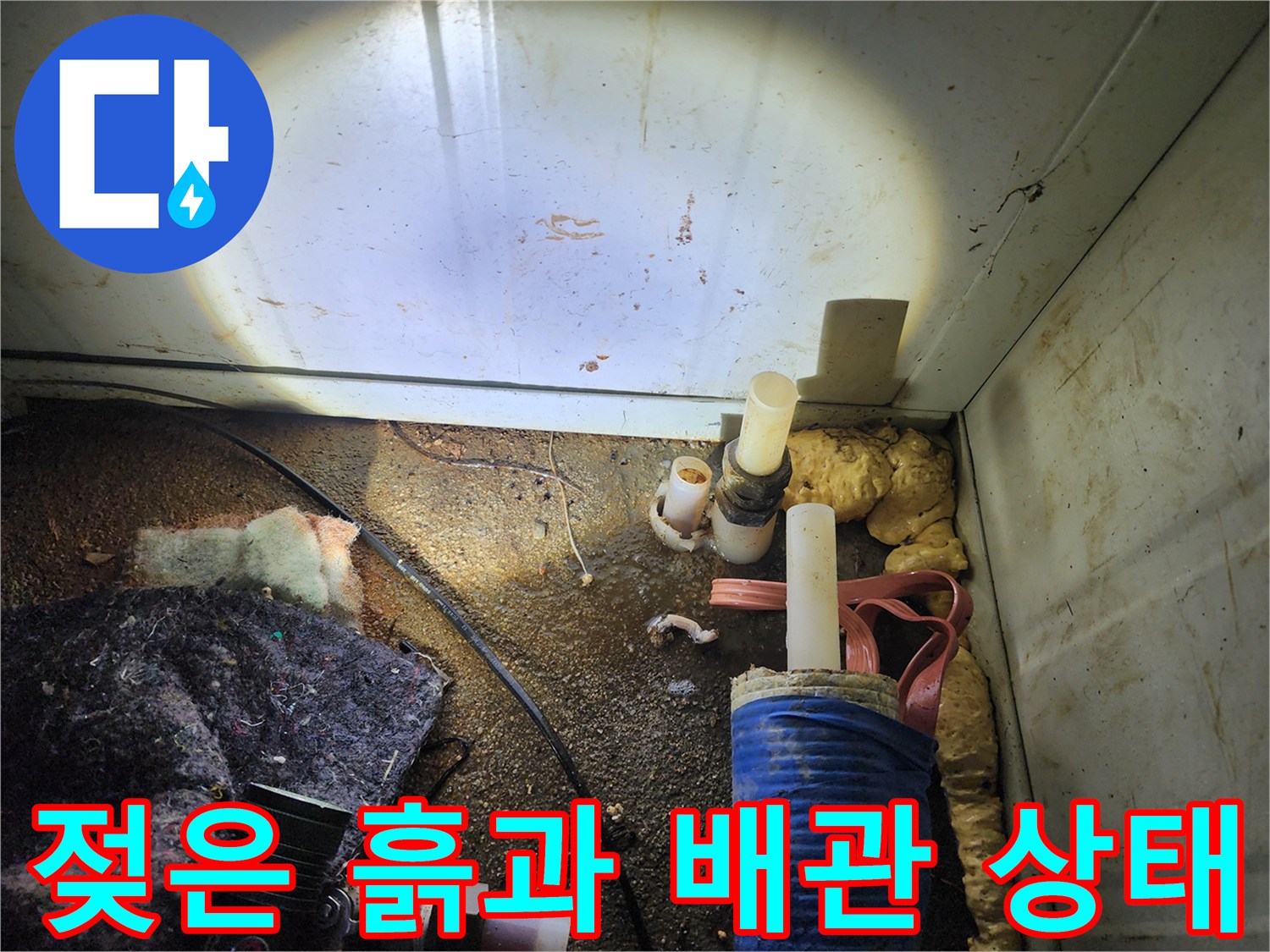 누수가 발생한 배관 주변의 습윤한 토양 상태