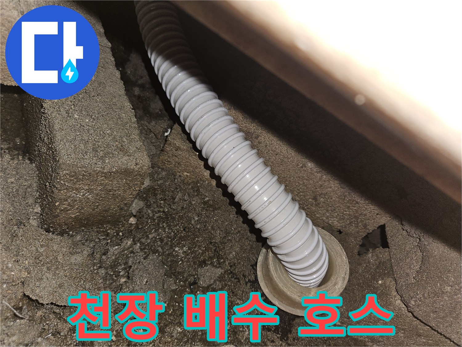 배수-호스가-연결된-화장실-천장-구조