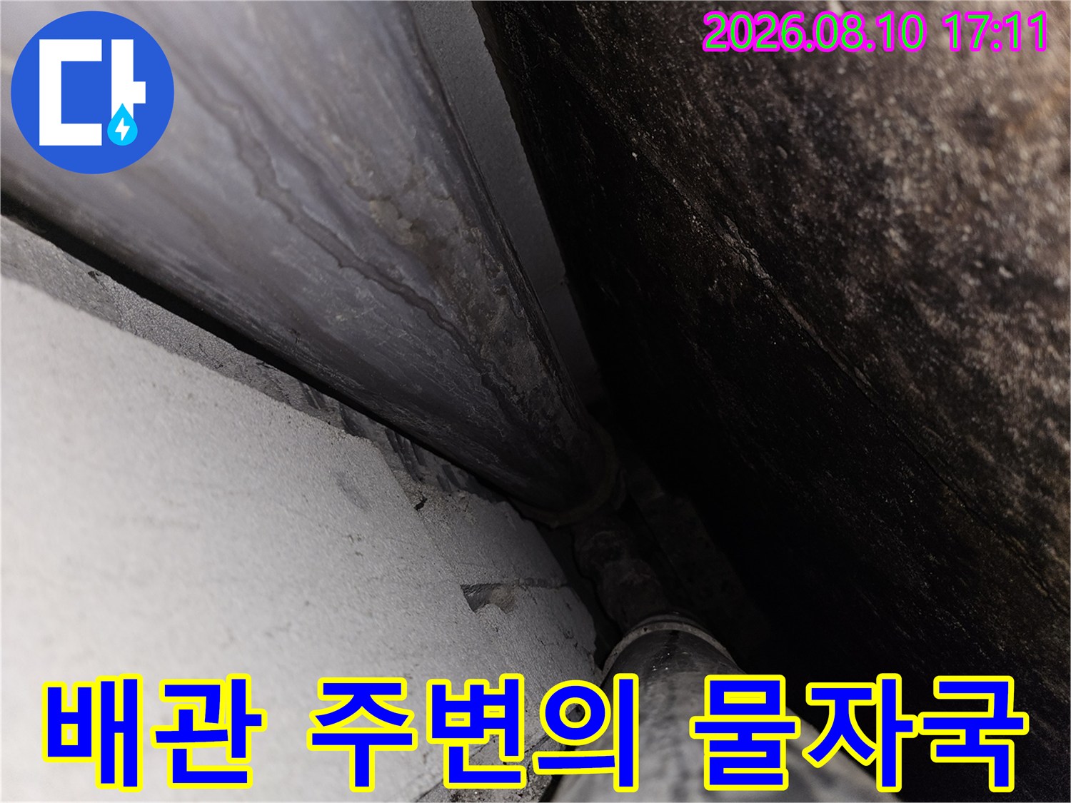 배관-연결-부위-및-천장-구조물-습기-상태