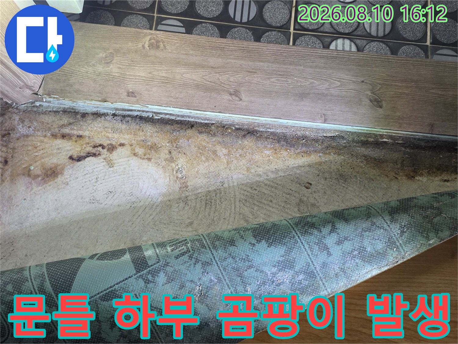 구리 인창동 현장-습기로 인해 부식되고 곰팡이가 생긴 문틀 하단부