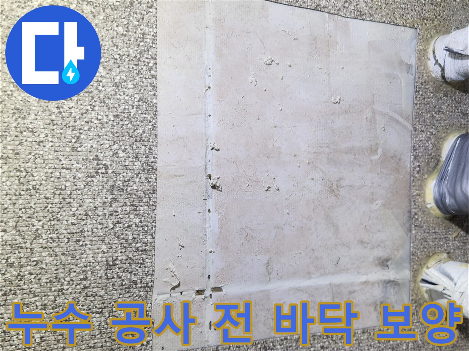 가락동 아파트 누수 공사를 위해 카펫 위에 보양재를 설치한 모습입니다.
