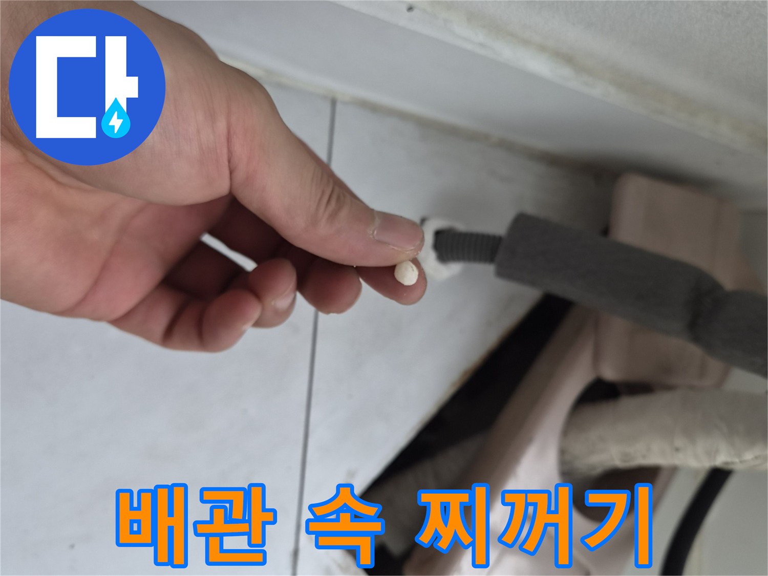드레인 배관에서 나온 하얀색 오물 덩어리