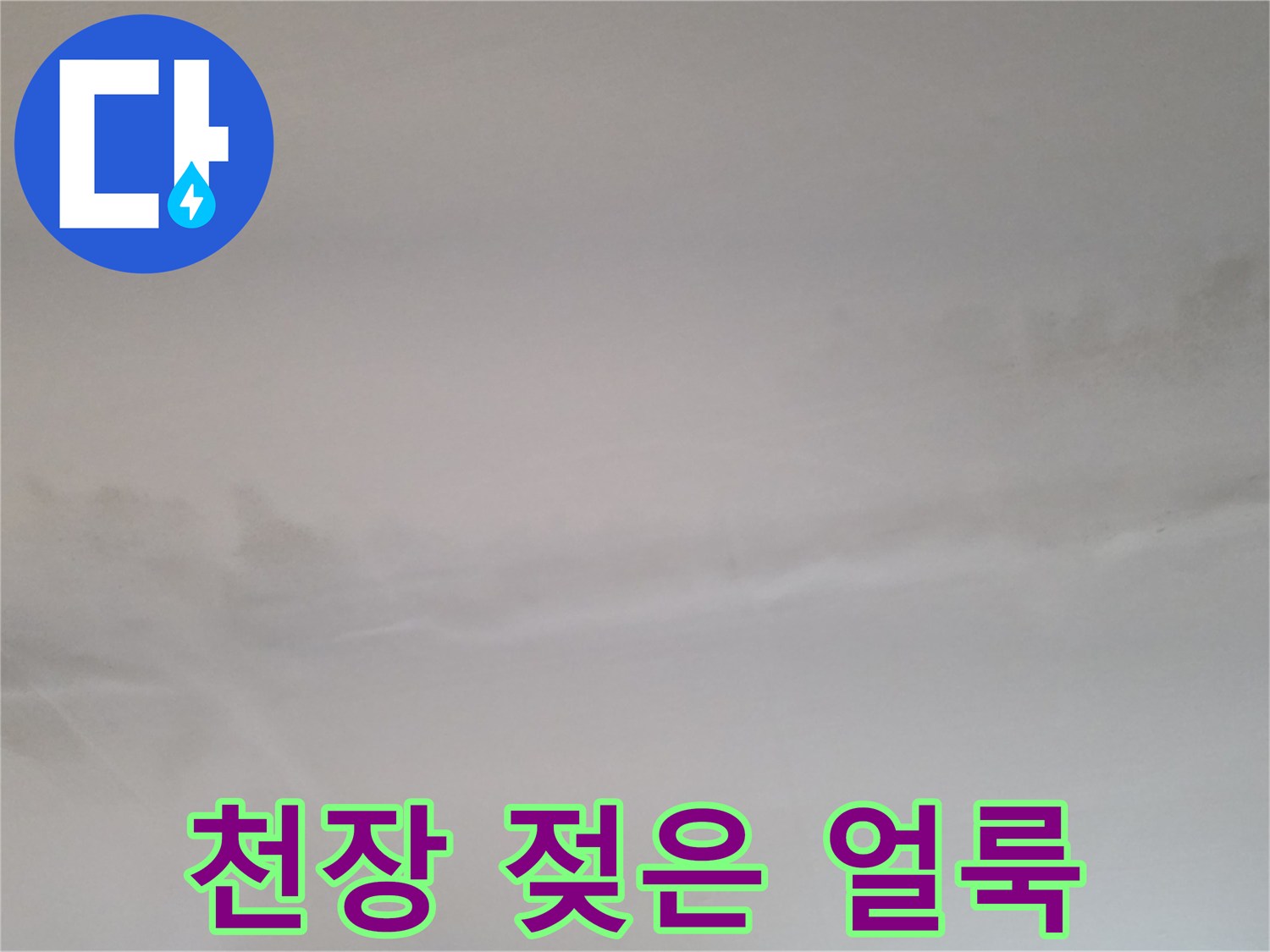 천장 마감재에 번진 누수 오염 부위 - 물샘 경로 추적 중