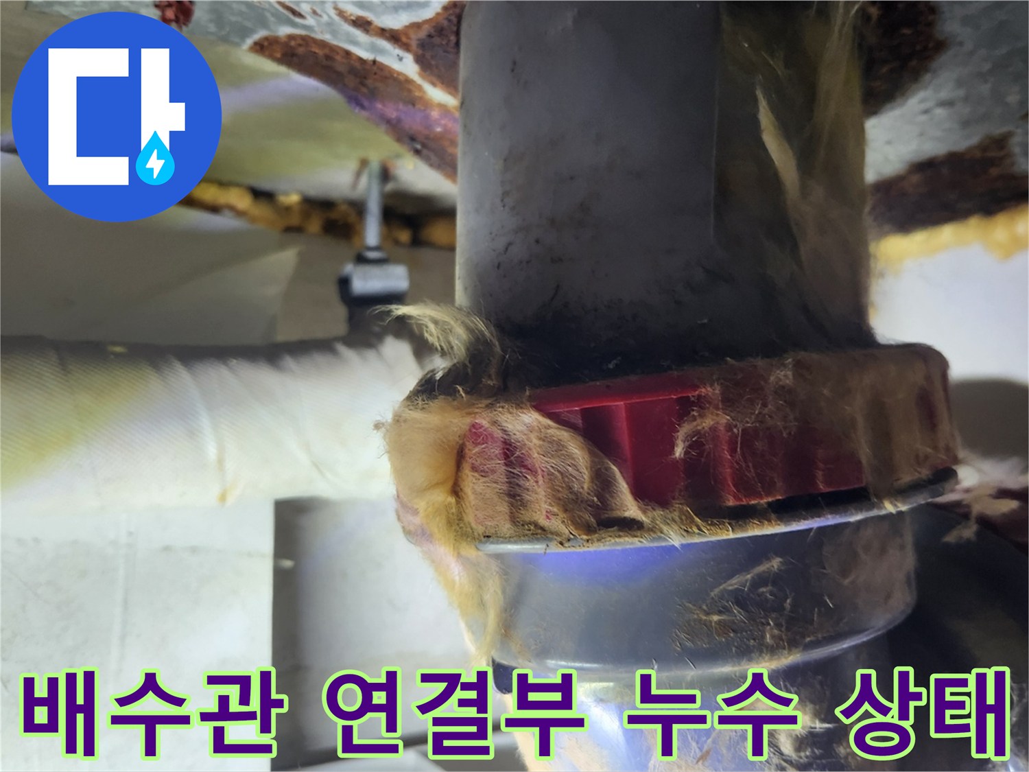 욕실-배수관-연결-부위-누수-및-보온재-습기-상태