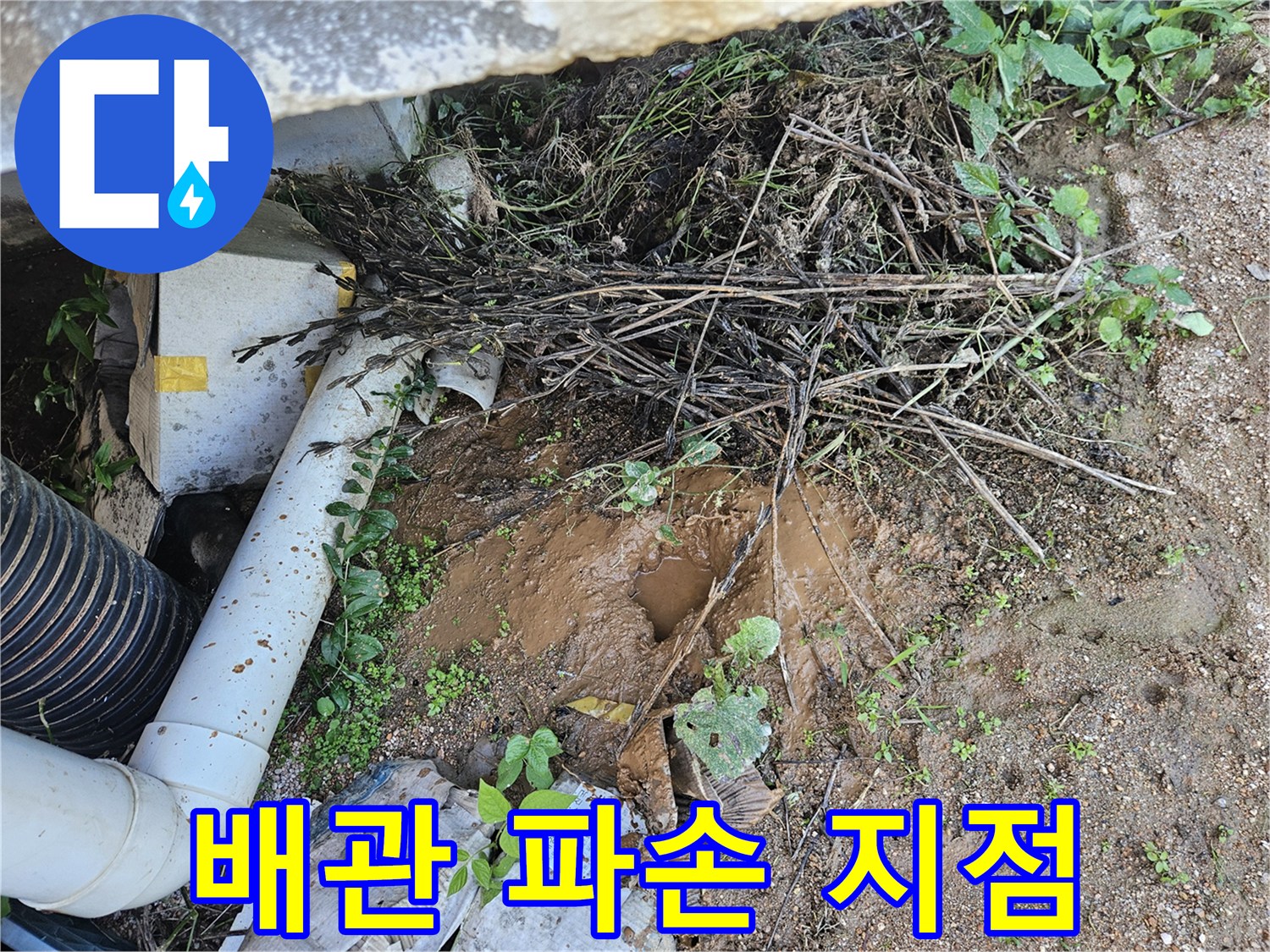 마당 배관 파손-엘보 연결 부위 물샘 현상