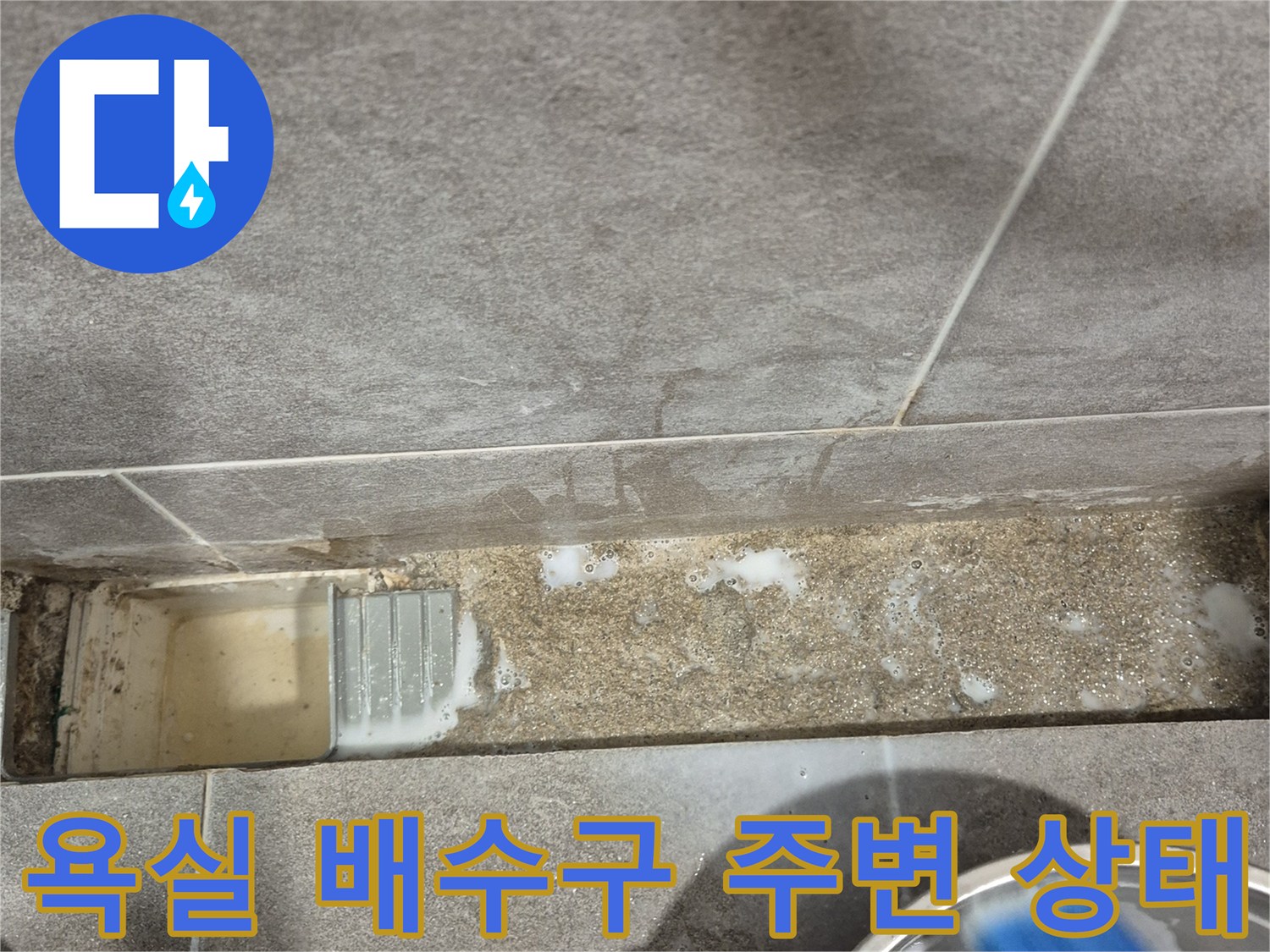 과천 중앙동 화장실-배수구 유가 주변의 오염된 상태를 보여주는 사진