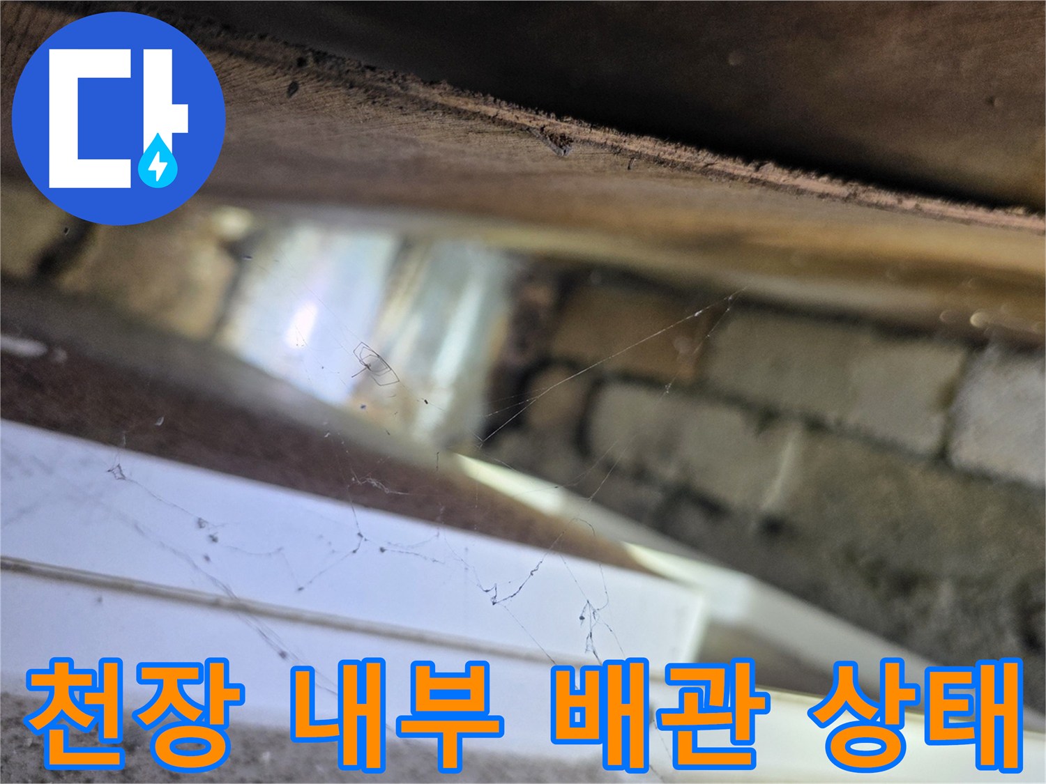 텍스 안쪽 공간-콘크리트와 배관 사이의 습기 유무를 보여줍니다.
