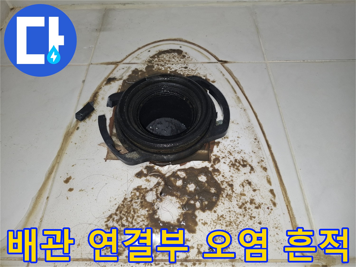 변기 탈거 후 드러난 오수관 주변의 심한 오염 상태